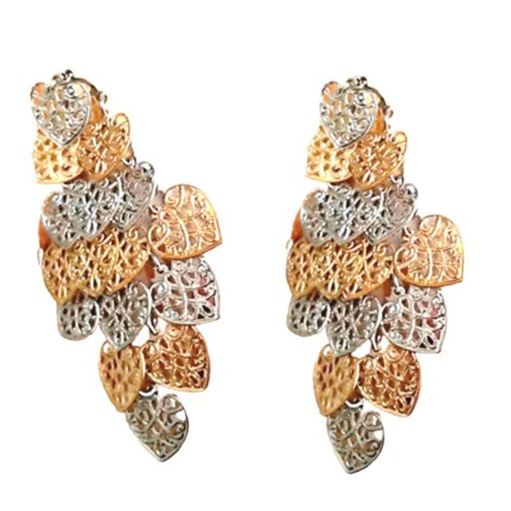 Hearts Chandelier Drop‎ Earrings Fillagree Gold Silver Boho PIERCED Love Boho
